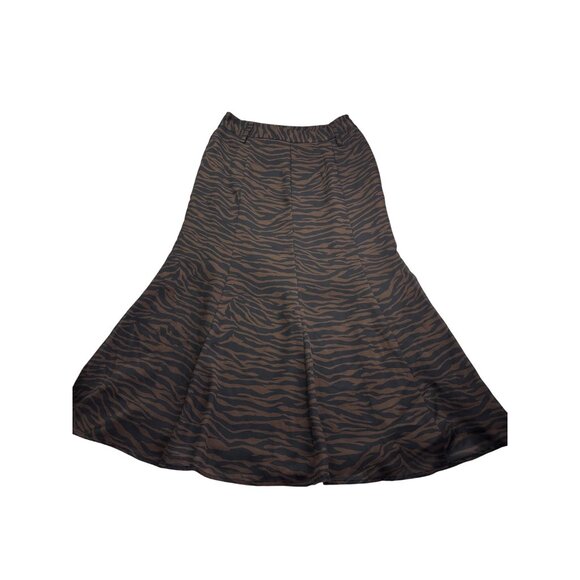 Vintage Y2K Kasper Brown Black Animal Print Midi Skirt Size 2P Polyester Flounce - Picture 1 of 4